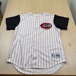 Vintage Majestic Cincinnati Reds MLB Baseball Jersey White‎ Pinstripe L Mens